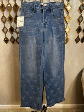 Blue Bow-Embellished Women's Jeans